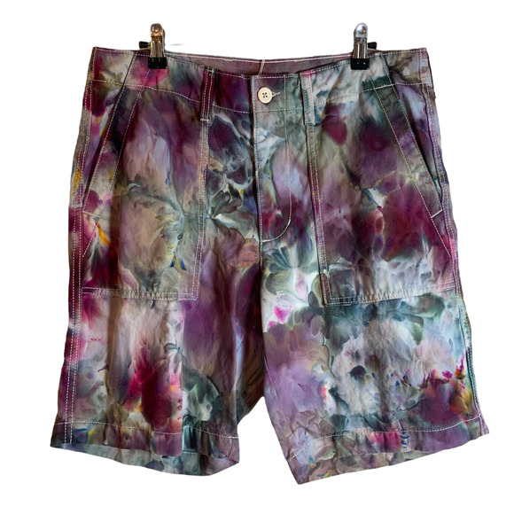 Hand Crafted Shorts New Hand Dyed Gray Purple Chino Khaki Casual Shorts Mens Sz 33 Old Navy